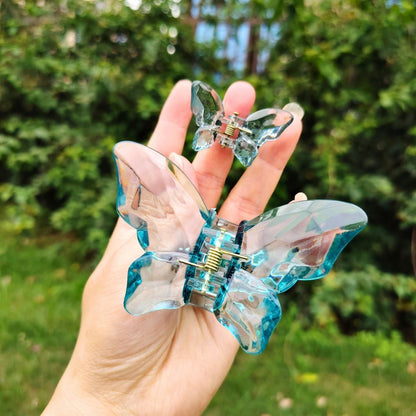 Transparent Diamond Grey Blue Mother & Baby Butterfly Hair Claw Clips Set
