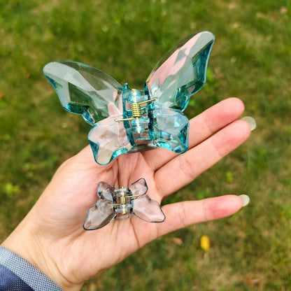 Transparent Diamond Grey Blue Mother & Baby Butterfly Hair Claw Clips Set