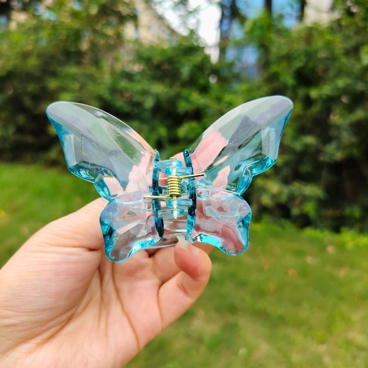 Transparent Diamond Grey Blue Mother & Baby Butterfly Hair Claw Clips Set