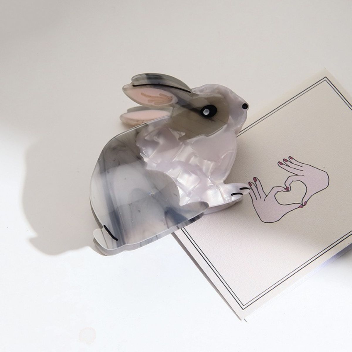 Medium Grey White Rabbit Hair Claw