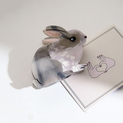 Medium Grey White Rabbit Hair Claw