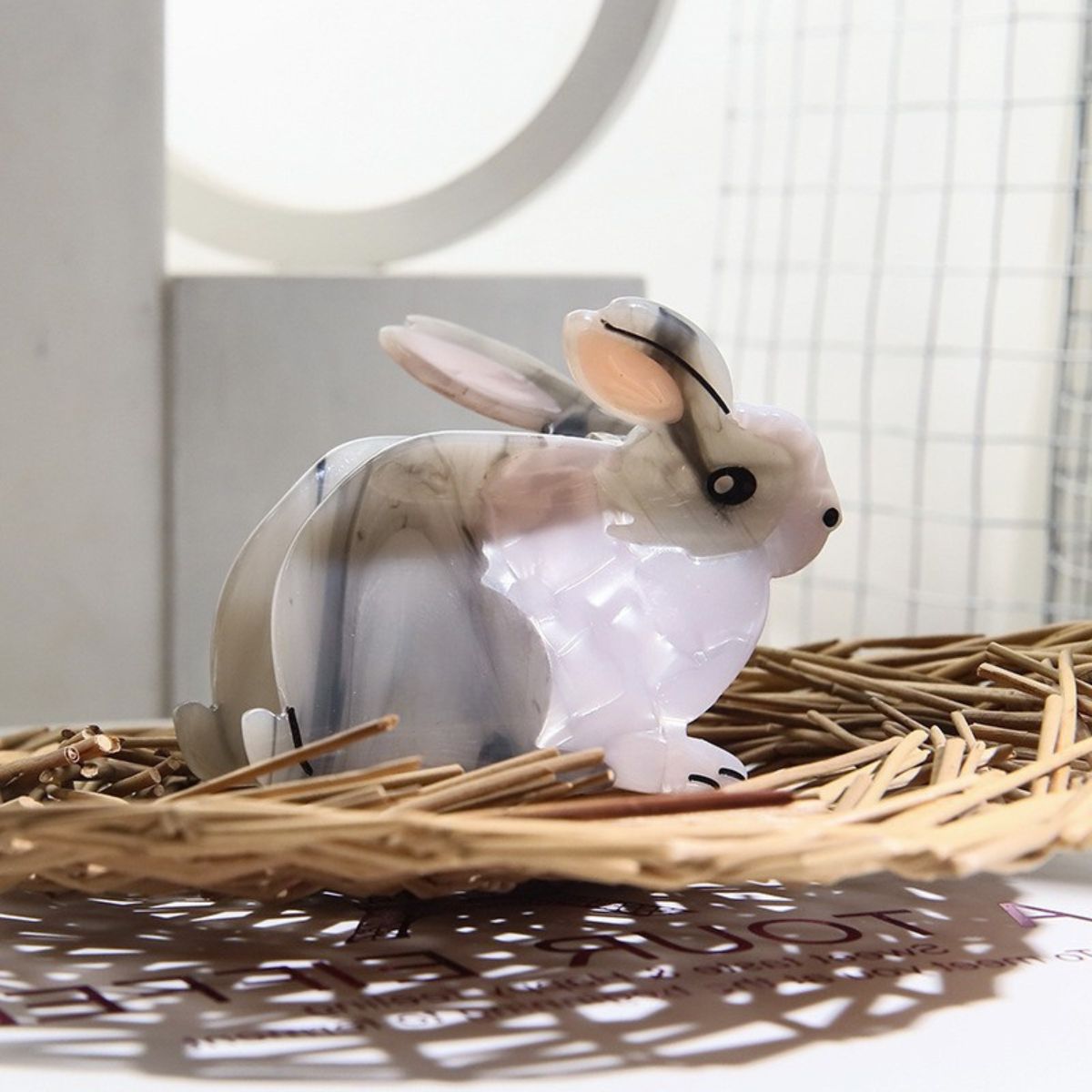 Medium Grey White Rabbit Hair Claw