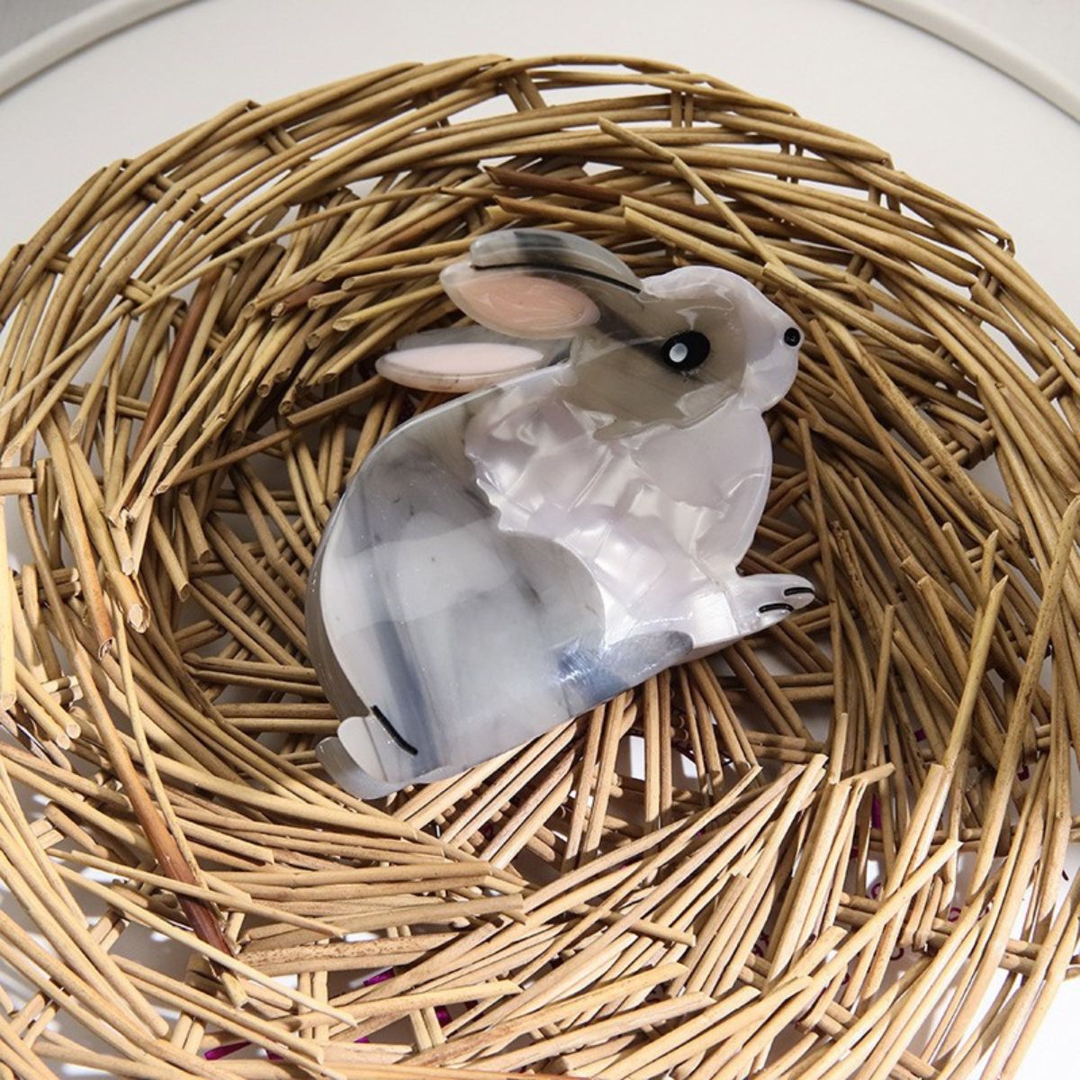 Medium Grey White Rabbit Hair Claw