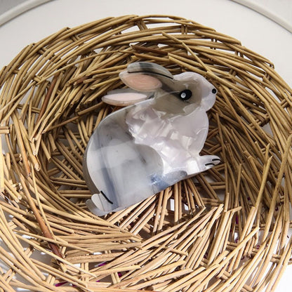 Medium Grey White Rabbit Hair Claw
