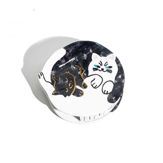 Medium Black White Cats Hair Claw