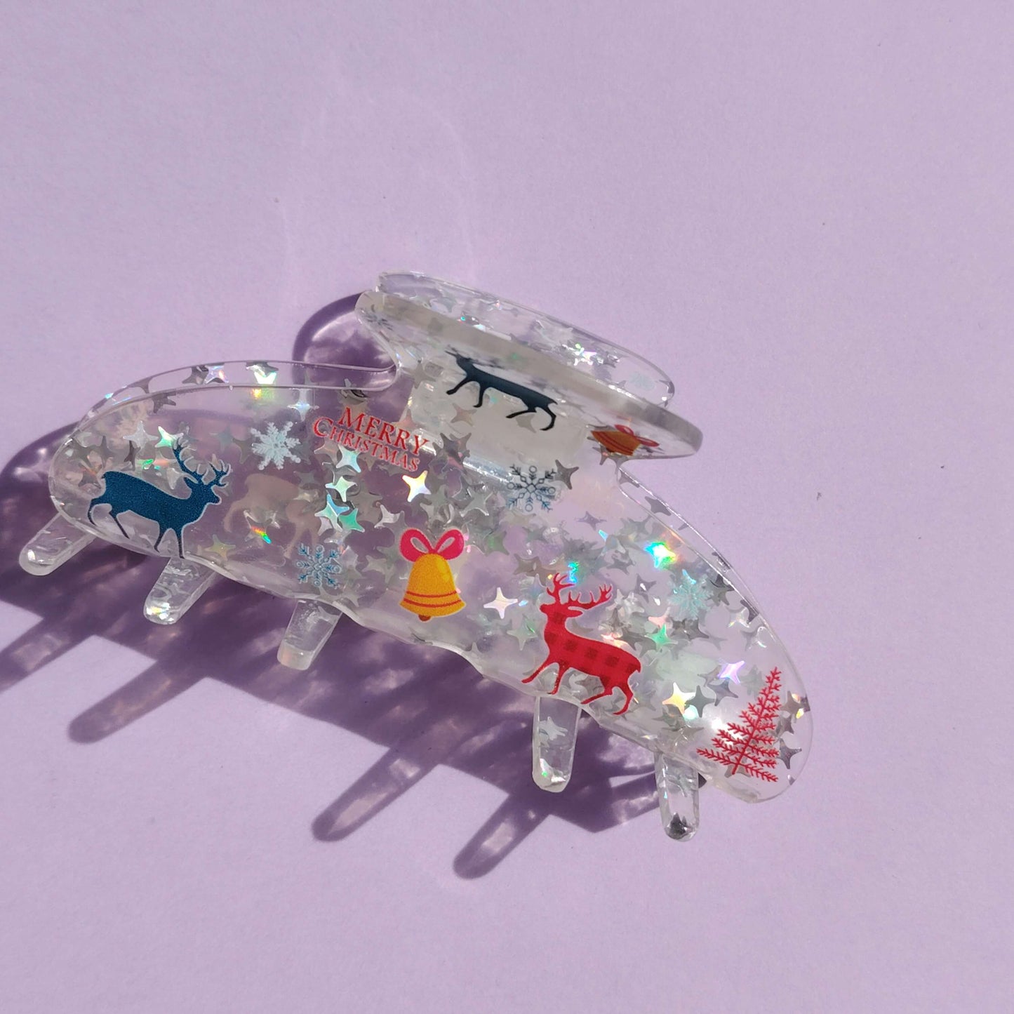 Clear Glitter Christmas Hair Claw