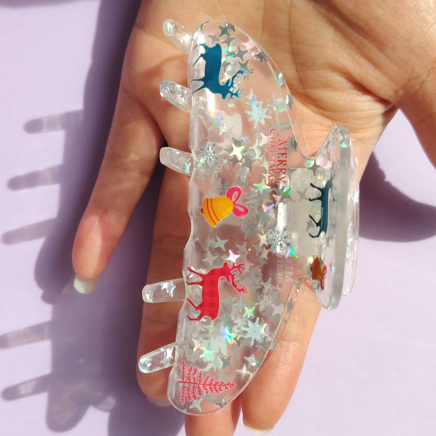 Clear Glitter Christmas Hair Claw