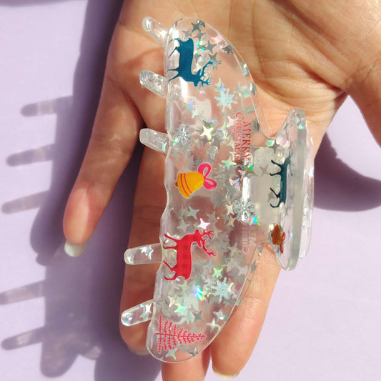 Clear Glitter Christmas Hair Claw