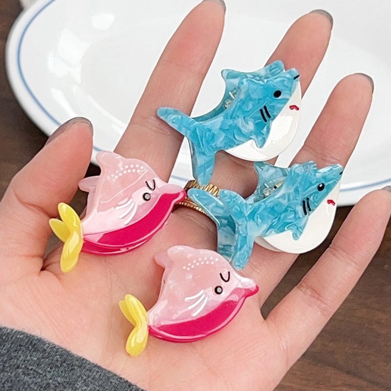 Mini Pink & Rose Dolphin Hair Claw