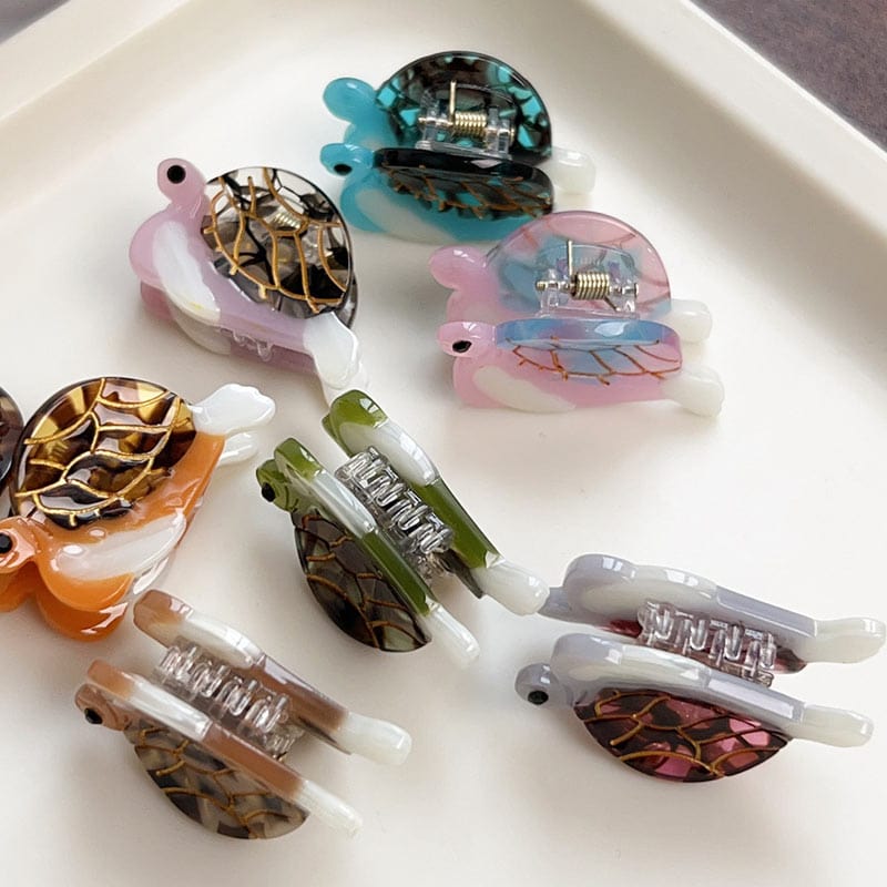 Mini Gray Purple Turtle Hair Claw