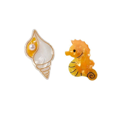 Pearl Conch & Orange Seahorse Hair Clip Set
