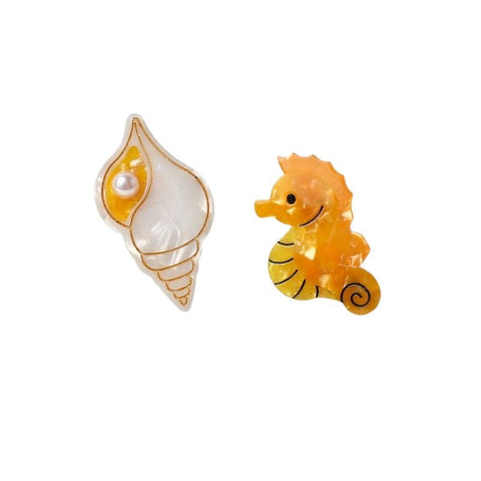Pearl Conch & Orange Seahorse Hair Clip Set