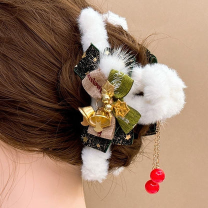 Jumbo Green Christmas Bells And Bows Hair Claw