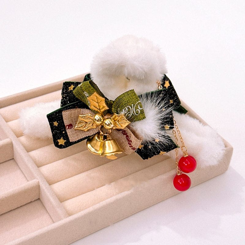 Jumbo Green Christmas Bells And Bows Hair Claw