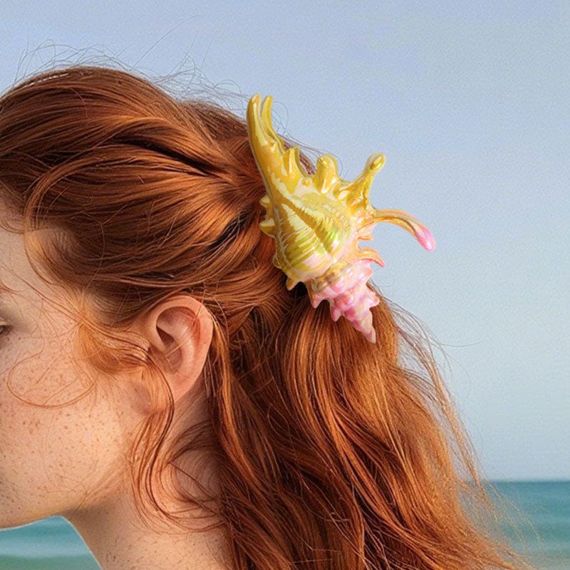 Jumbo Mustard And Pink Conch Hair Claw