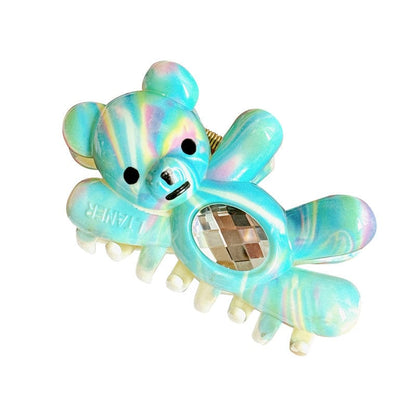 Large Rainbow Blue Waving Bear Hair Claw