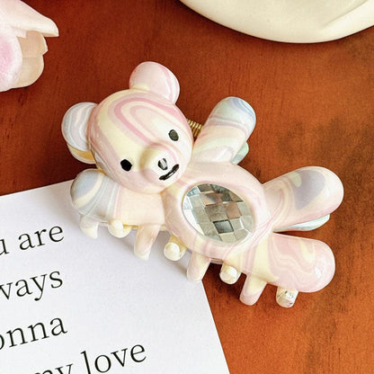 Large Shimmering Light Pink Waving Bear Hair Claw