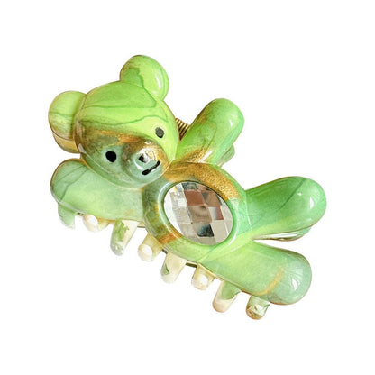 Large Shimmering Teal Waving Bear Hair Claw