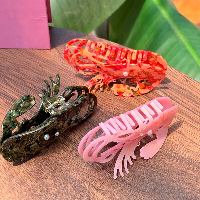 Medium Green And Yellow Striped Diamond-studded Lobster Hair Claw Clips