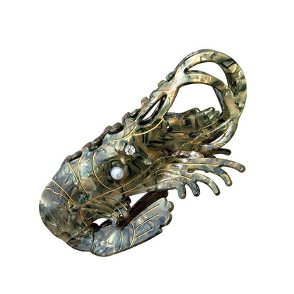 Medium Green And Yellow Striped Diamond-studded Lobster Hair Claw Clips