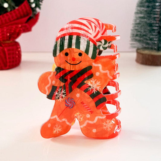 Medium Green Hat Gingerbread Man Hair Claw