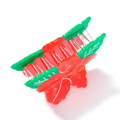Medium Red Flowers Hair Claw Clips