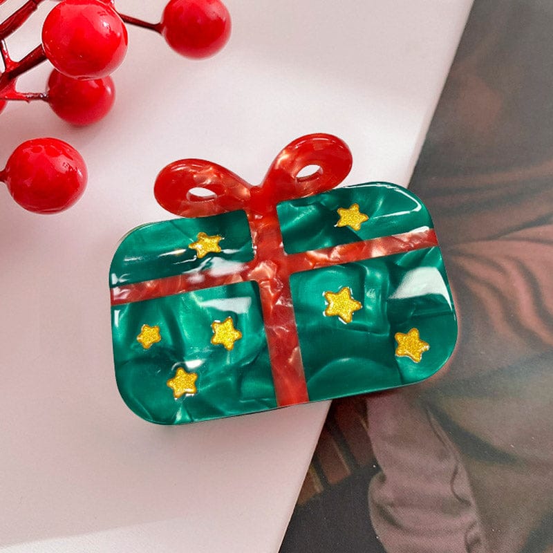 Small Dark Green Rectangular Christmas Gift Hair Claw