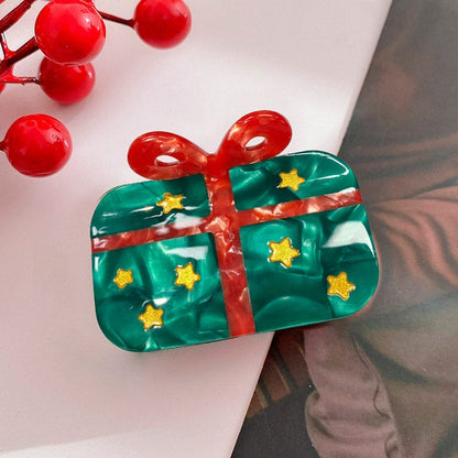 Small Dark Green Rectangular Christmas Gift Hair Claw