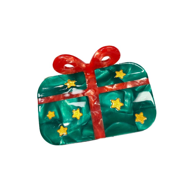 Small Dark Green Rectangular Christmas Gift Hair Claw