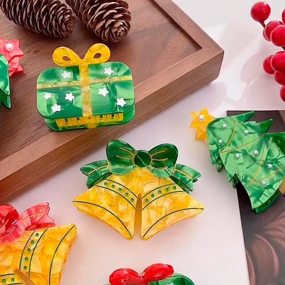 Small Yellow Rectangular Christmas Gift Hair Claw