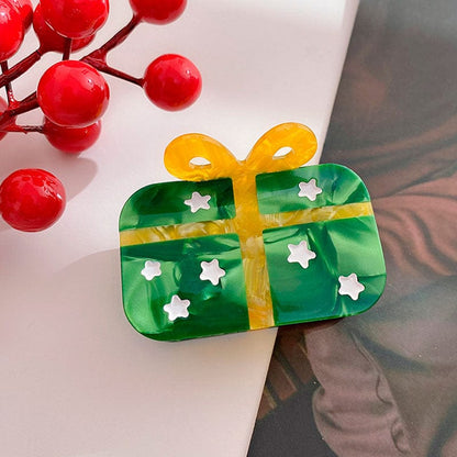 Small Yellow Rectangular Christmas Gift Hair Claw