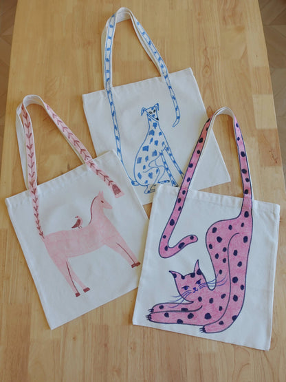 Hand-Painted Little Tails Animal Canvas Tote Bag Collection