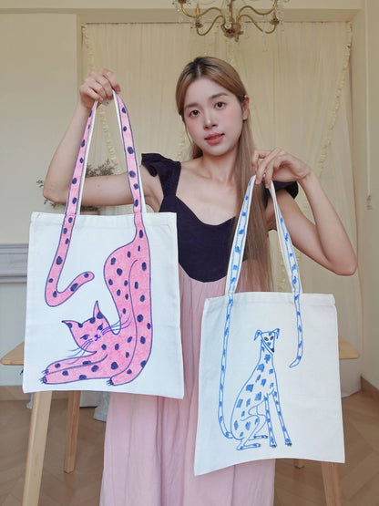 Hand-Painted Little Tails Animal Canvas Tote Bag Collection