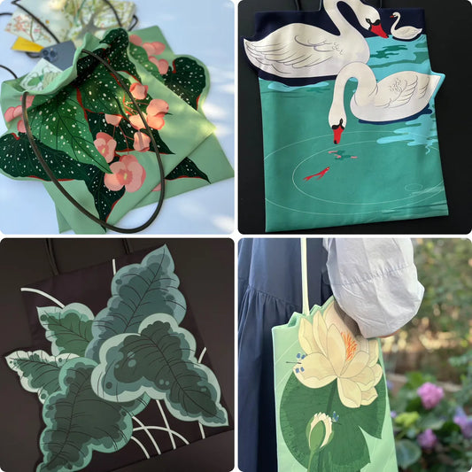 Illustrated Botanical Iris Tulip Caladium Leaf Begonia Lotus Swan Calla Lily Daffodil Tote Bag