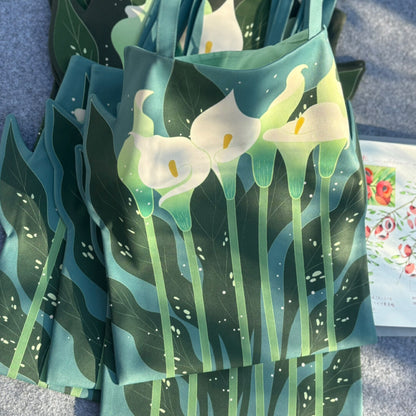 Illustrated Botanical Iris Tulip Caladium Leaf Begonia Lotus Swan Calla Lily Daffodil Tote Bag