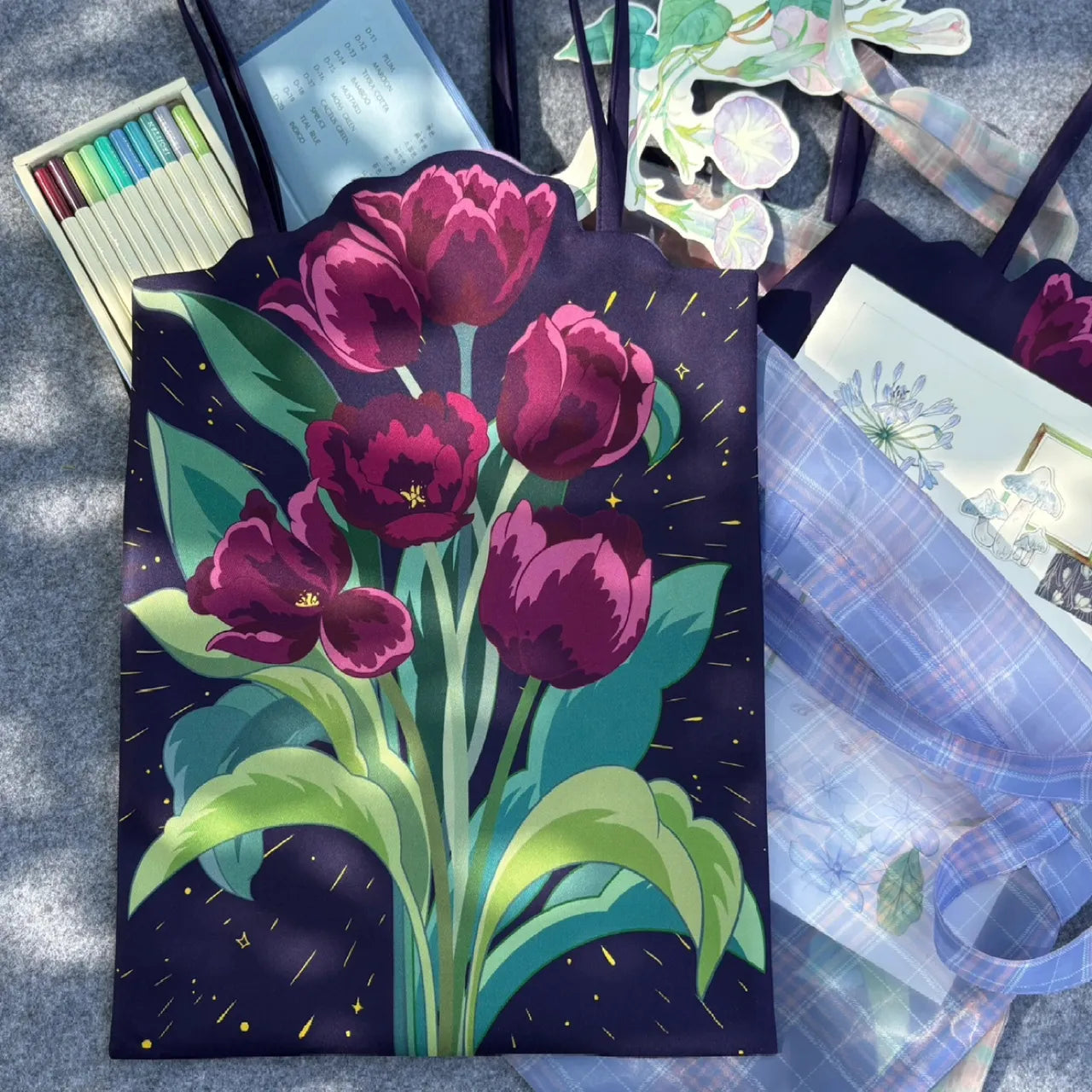 Illustrated Botanical Iris Tulip Caladium Leaf Begonia Lotus Swan Calla Lily Daffodil Tote Bag