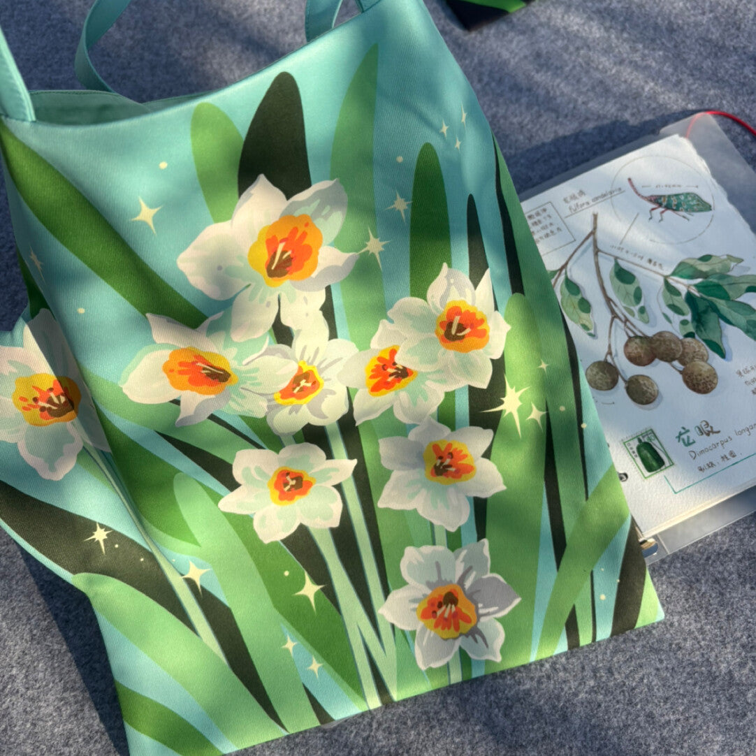 Illustrated Botanical Iris Tulip Caladium Leaf Begonia Lotus Swan Calla Lily Daffodil Tote Bag