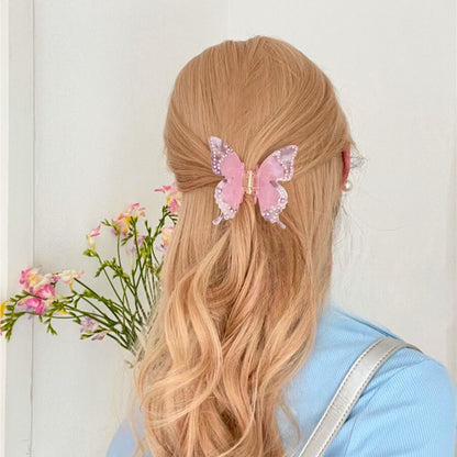 Iridescent Acetate Rhinestone Butterfly Hair Claw