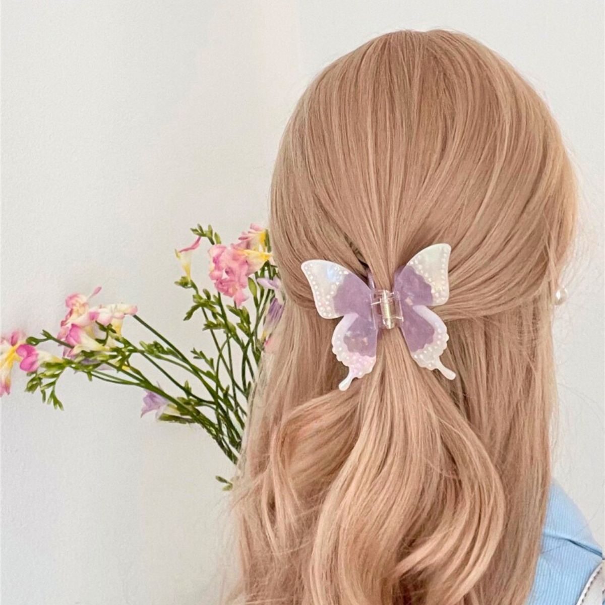 Iridescent Acetate Rhinestone Butterfly Hair Claw