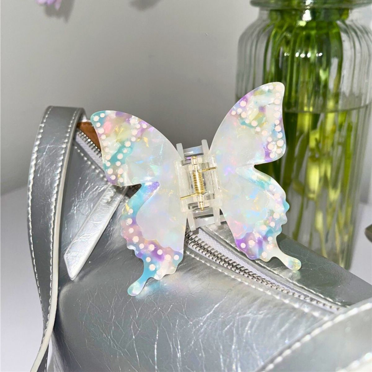 Iridescent Acetate Rhinestone Butterfly Hair Claw