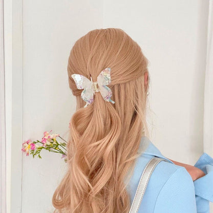 Iridescent Acetate Rhinestone Butterfly Hair Claw