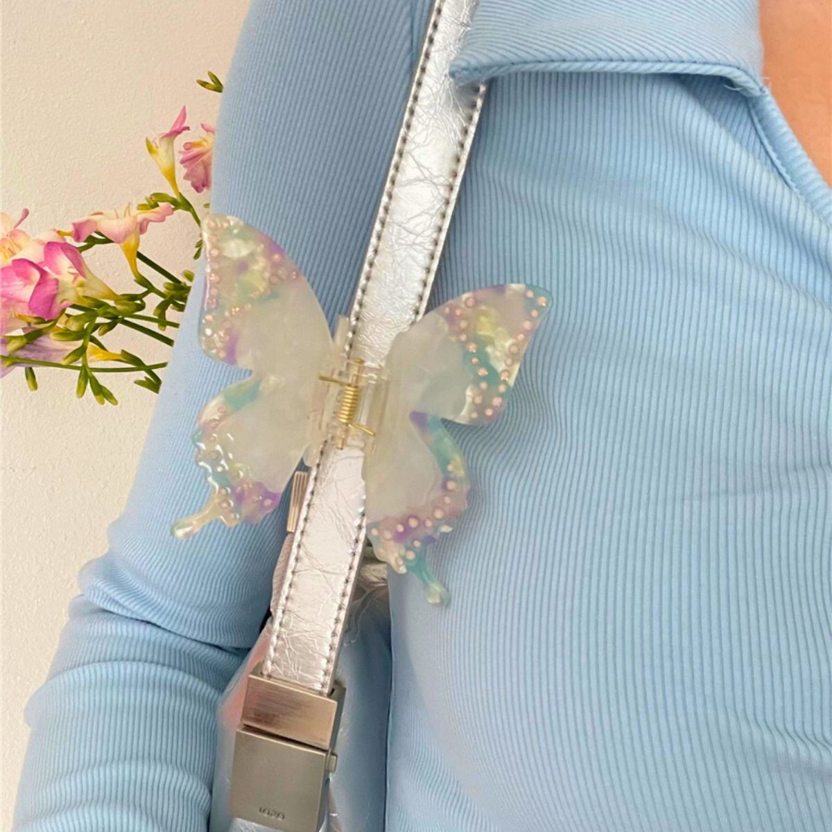 Iridescent Acetate Rhinestone Butterfly Hair Claw