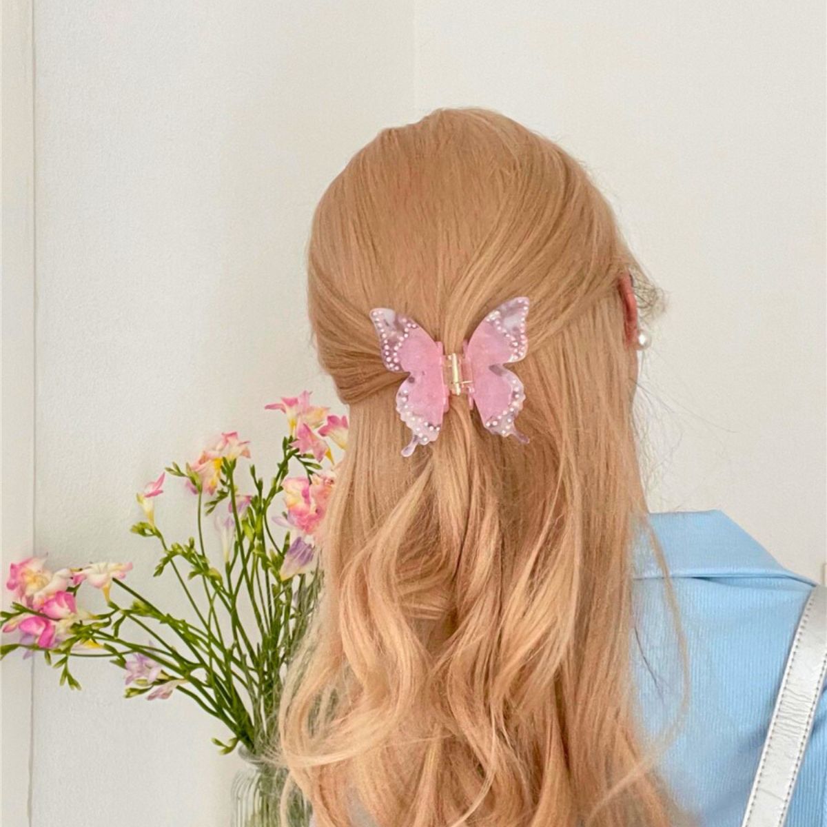 Iridescent Acetate Rhinestone Butterfly Hair Claw