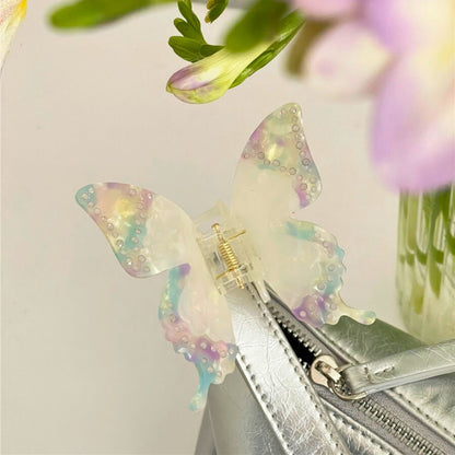 Iridescent Acetate Rhinestone Butterfly Hair Claw