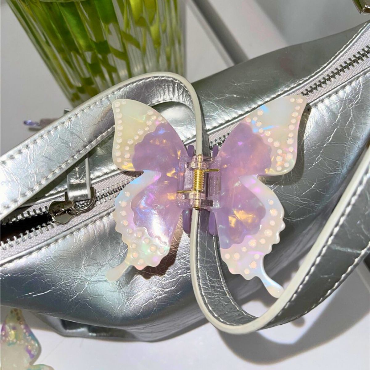 Iridescent Acetate Rhinestone Butterfly Hair Claw