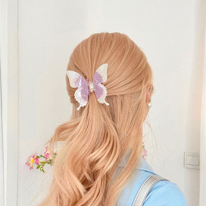 Iridescent Acetate Rhinestone Butterfly Hair Claw