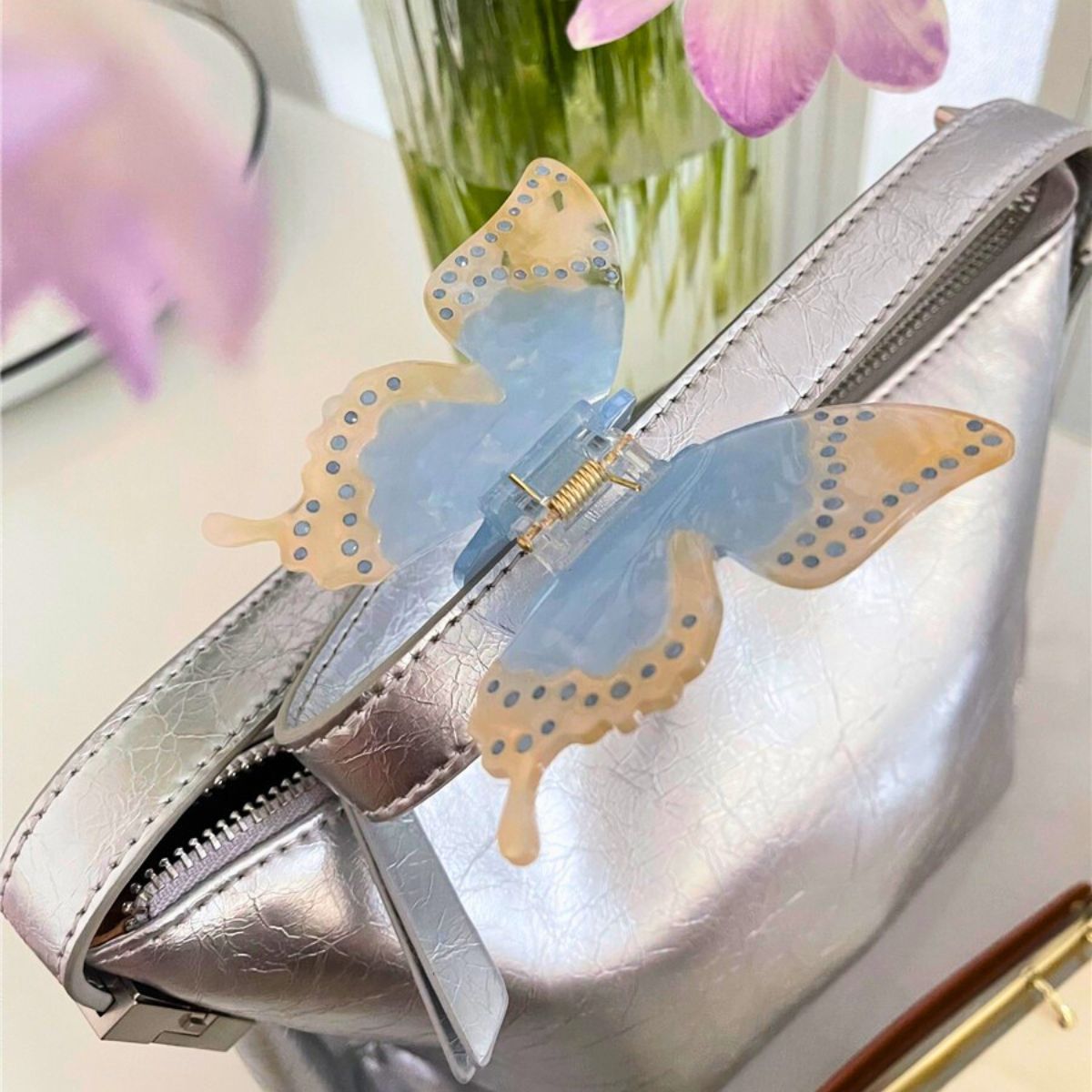 Iridescent Acetate Rhinestone Butterfly Hair Claw