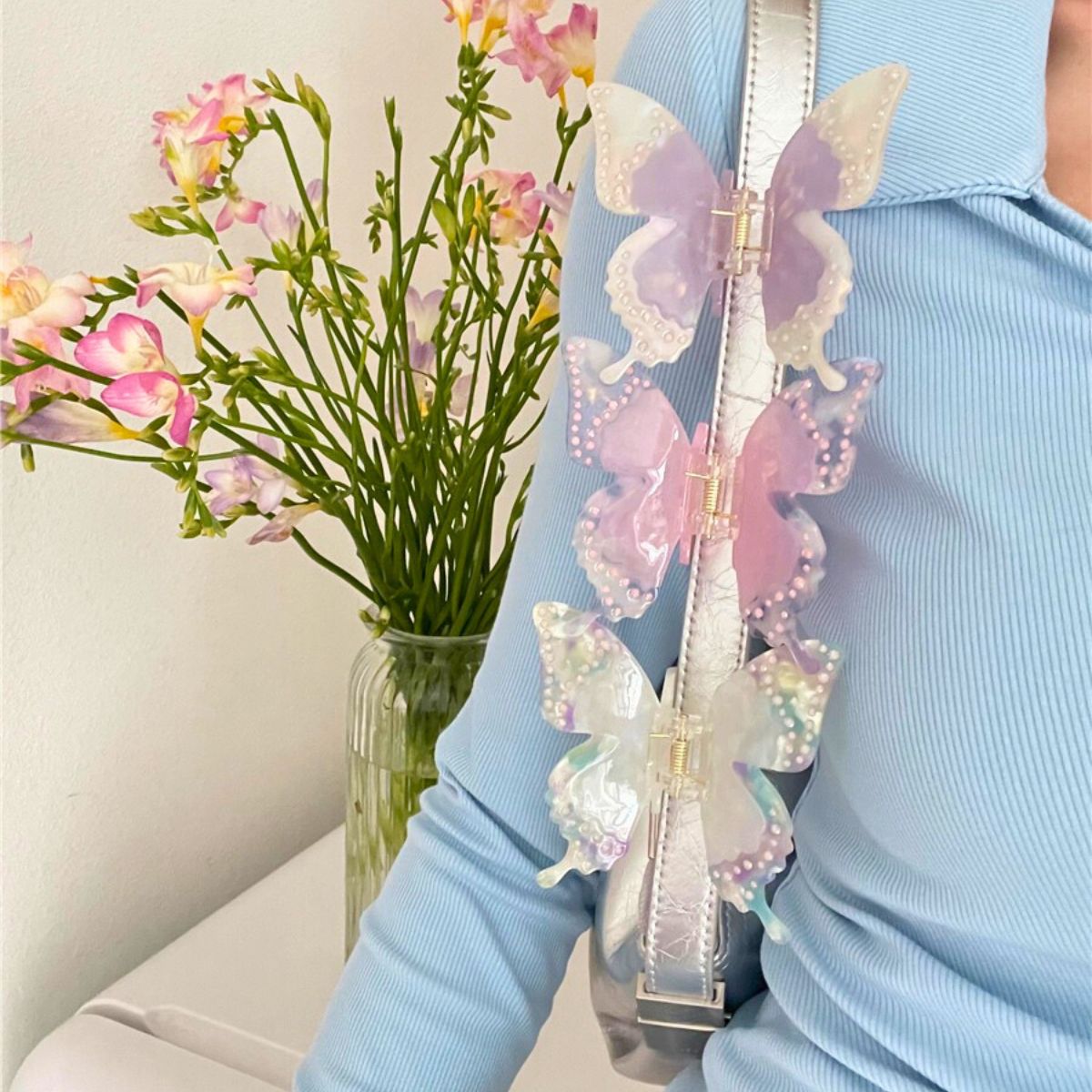 Iridescent Acetate Rhinestone Butterfly Hair Claw