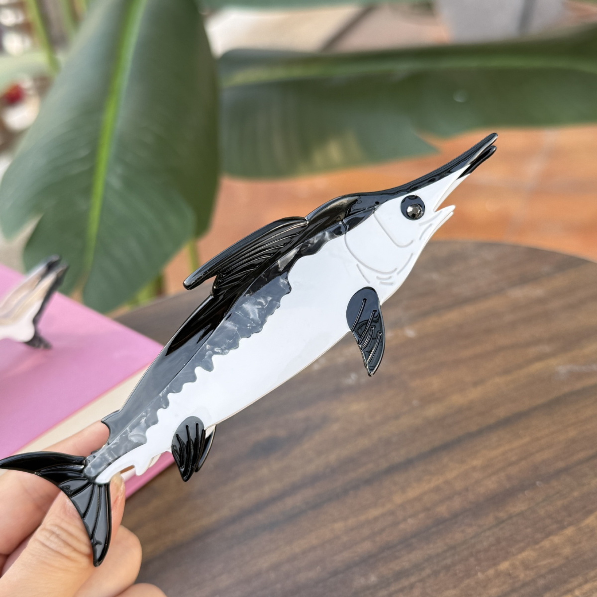 Jumbo Black & White Swordfish Hair Claw