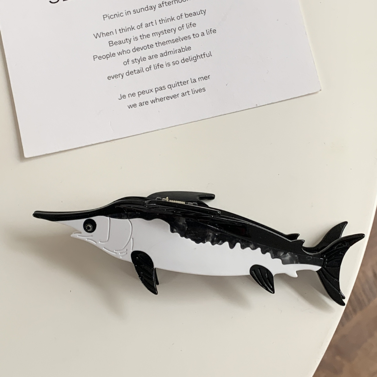 Jumbo Black & White Swordfish Hair Claw